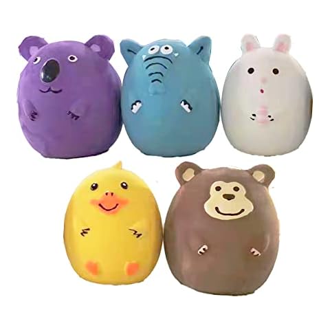 Jalousie 2.4 in Small Latex Dog Squeaky Toys Soft Rubber Dog Toys Puppy Chew Toy Squeaky Toy Fetch Play Animal Ball Toy for Puppy Small Medium Pets Dog (Animal 5 Pack - Small) Cover