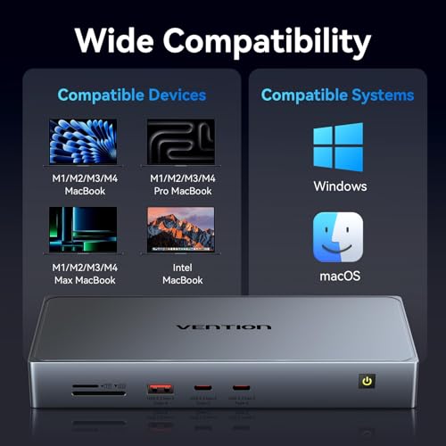 VENTION USB C Docking Station Dual Monitor 4K@60Hz, 11-in-1 DisplayLink Dock for MacBook Pro/Air/Mini M1/M2/M3/M4, Laptop Docking Station with 10Gbps USB A/C, HDMI, DP, PD 100W, SD/TF, RJ45 - Image 5