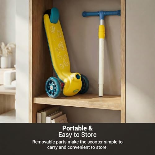 Image of Baybee Rydon Kids Scooter with 3 Height Adjustments | Portable Kick Scooter with PU LED Lights & Rear Brake | 3 Wheel Skating Scooter | Runner Scooter for Kids 2 to 10 Years Boys Girls (Yellow)
