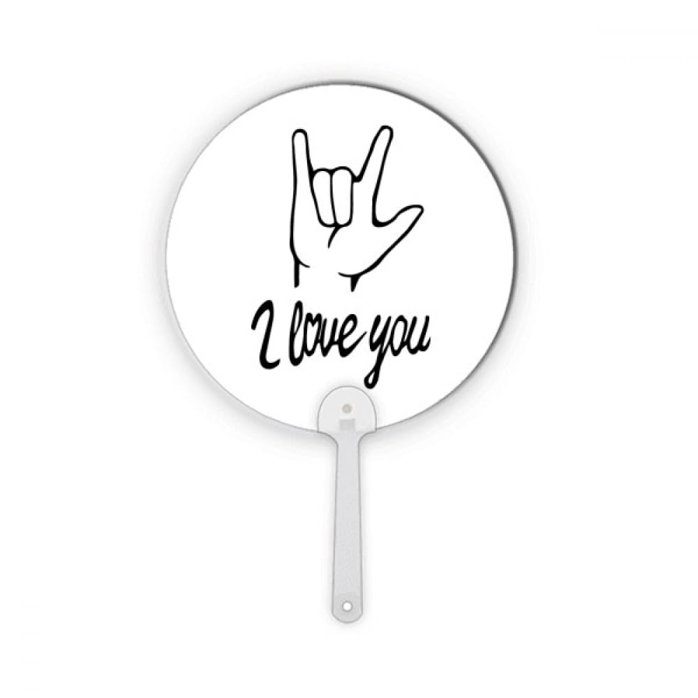 Éventail rond en plastique noir I Love You pour se rafraîchir