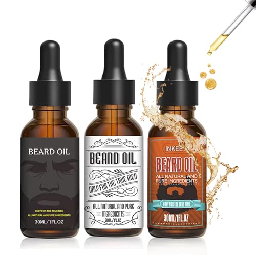 jeosisy 3 pack Mens Beard Oil-Three Scents Classic Beard Care Oil for Men,Conditioning and Moisturizing for a Better Beards-Beard Growth Care Gifts (3pack-Fengyin Green Tea/Glamour movement/Azure)