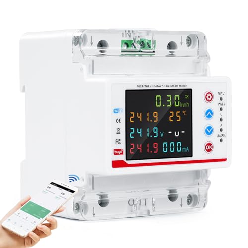 Wifi Medidor de consumo electrico 100A 220V AC Contador electrico wifi medidor bidireccional Tuya APP Smart medidor contador luz de sub/sobrecorriente/retardo/tiempo/protección contra fugas.