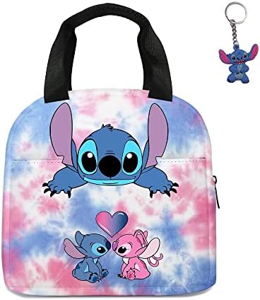 GDFENDU Anime Lunch Bag with Keychain,Cute Lunch Box Portable Insulated Lunch Tote Bag Thermal Cooler Bag for Teens Students (B)