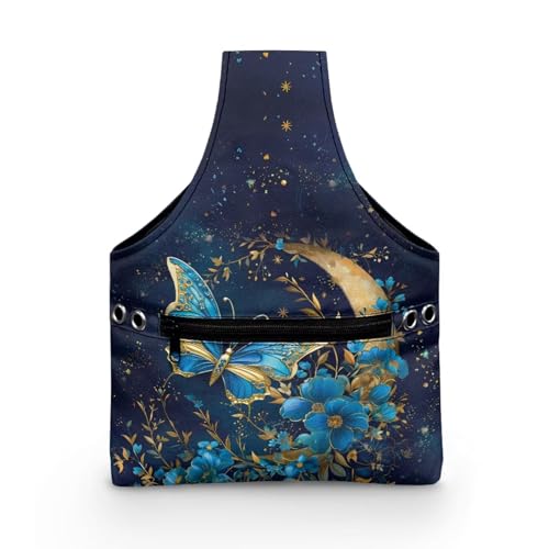 Image of ZUXONGSYBlue Moon Yarn Bags for Knitting Butterfly Yarn Tote Bag for Women Floral Portable Knitting Project HanbBag for Crochet Hooks