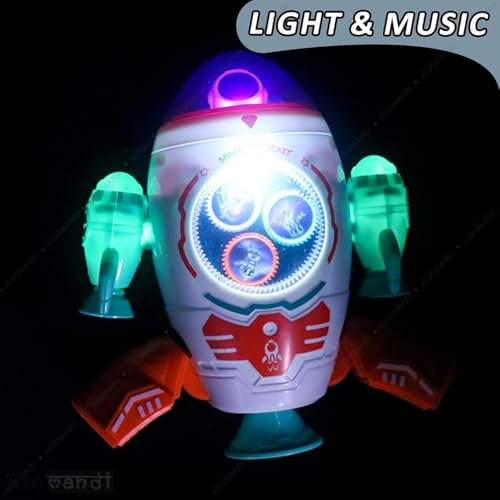Image of Kids Mandi Space Rocket Musical Toy | Rotating Rocket with LED Lights & Music | Interactive Learning Toy