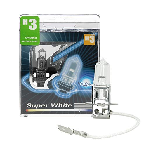 ECD Germany 2 Stück Halogen Scheinwerferlampe H3 6000K Weiß W12V 100W 200 Lumen, Glühbirne Birne Glühlampe Autolampe Lampe, einfache Installation