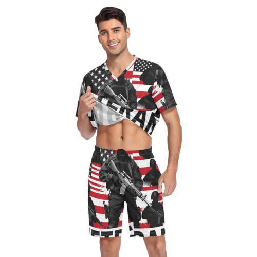 Camisa de pijama para hombre GuoChe militar bandera Estados Unidos ejército patriótico 4