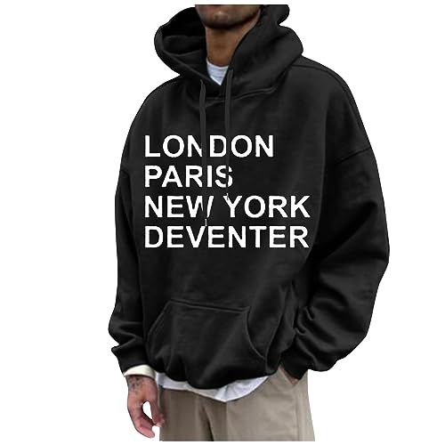 Auifor Pullover Herren,Druck Buchstaben Hoodie Langärmelig Warme Hooded Sweatshirt Vintage Kapuzenpullover Y2K Hoodie,Pullover Herren Sweatjacke Damen Winter Sweatshirt Herren（G-Schwarz,XXXXXX-Large