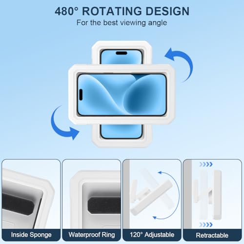 HOTUT Handyhalterung Dusche Wasserdicht, 360° Verstellbare Duschhalterung für Bad & Küche, wasserdichte, Beschlagfrei, HD Display Shower Handy Wandhalterung Ständer für Smartphones unter 7”