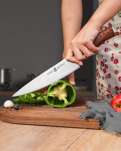 Image of TUO Chef Knife, 8 inch Sharp Kitchen Knife with Pakkawood Handle, High Carbon Steel, Professional for Chopping & Dicing, Gift Box - Fiery Phoenix Series