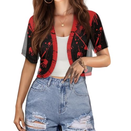 Image of Womens Short Sleeve Bolero Shrug Open Front Knit Cropped Cardigan Shoulder Cover for Dress Cute Casual Knit Cover Up
