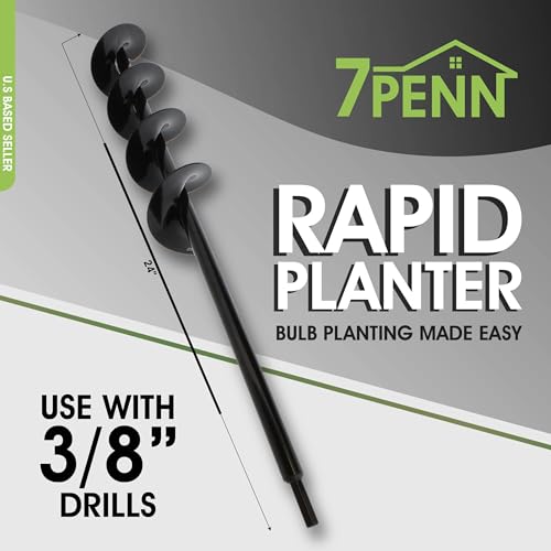 7Penn Garden Plant Flower Bulb Auger 3in x 24in Rapid Planter – Post or Umbrella Hole Digger for 3/8in Hex Drive Drill