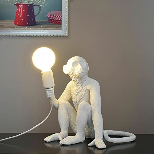 Frederimo Monkey Lamp, White Monkey Modern Table Light Funky Animal Light Resin Sitting Monkey Desk Lamp for Living Room, Bedroom, Kids Dorm Rooms,Office
