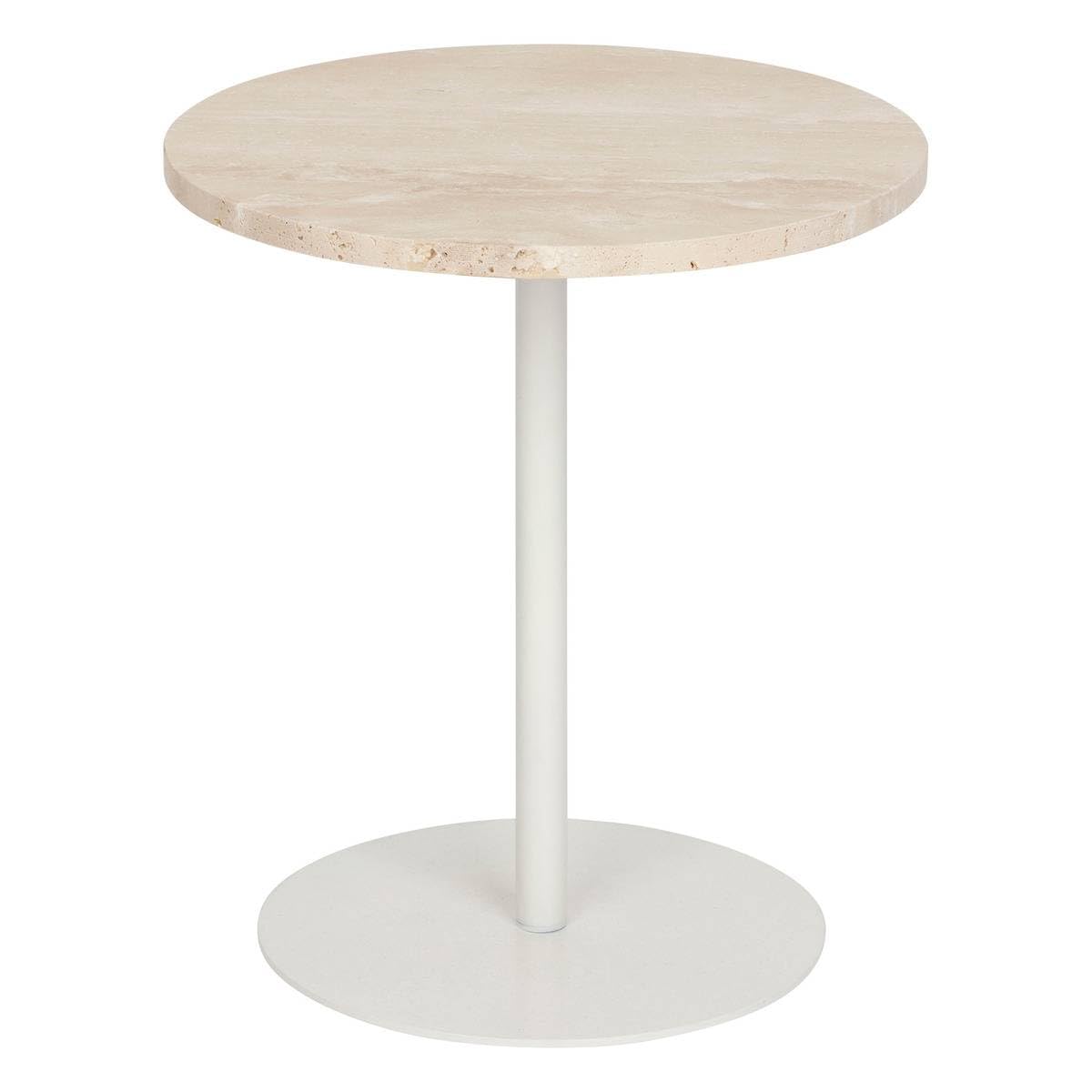Table d'appoint en travertin Beige et Pied en métal Blanc D. 40 x H. 45 cm - Atmosphera