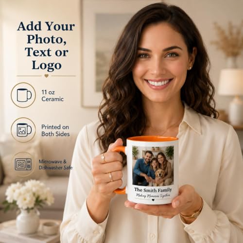 Personalized Custom Photo Coffee Mug, Text or Logo, 11 oz, Orange - Image 3