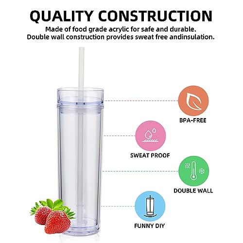 Volhoply 16oz 470ml Plastic Skinny Tumblers with Lid and Straw Bulk, Transparent, 16 ounces - Image 3