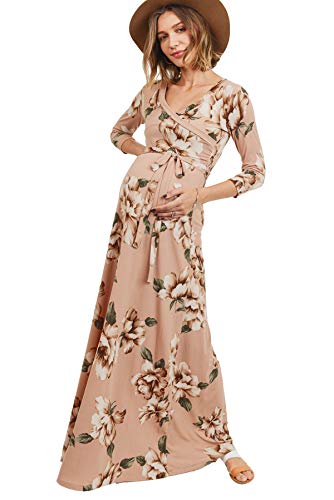 Women's maternity dress maxi long length with belt for baby showe…