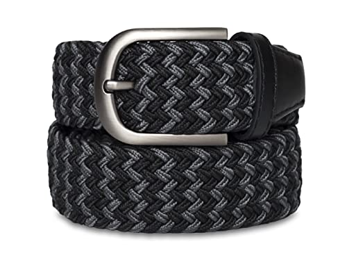 maskfactory stwees Woven Stretch Braided Elastic Belt for Casual Jeans, Golf Pants, Outdoor or at work, 1 3/8 inch (style B - eneyer, Black - Gray)
