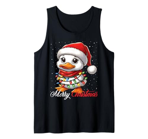 Duck Merry Christmas Lights Sombrero de Papá Noel Nieve Camiseta sin Mangas