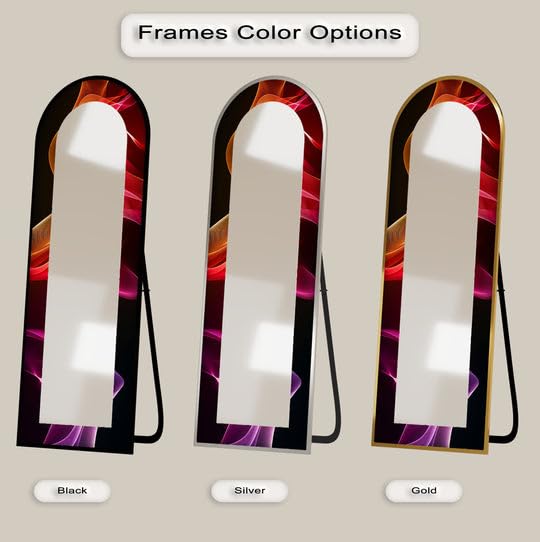 Specchio da pavimento a onde luminose cremisi da 23,5'' W x 67''H Crimson Drift - Specchio da pavimento arcuato a tutta lunghezza - Specchio da pavimento colorato con cornice nera