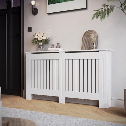 SIRHONA - Cubierta radiador, mamparo vertical, MDF lacado blanco, 152 x 19 x 81,5 cm, se puede...