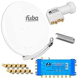 FUBA 8 TEILNEHMER DIGITAL SAT ANLAGE DAA850W + 0,1dB LNB Full HDTV 4K + PMSE Multischalter 5/8 + 25 Vergoldete F-Stecker Gratis dazu