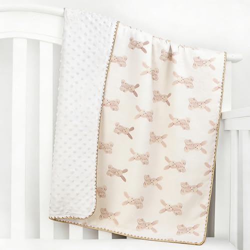 Image of Baby Blanket 40x40 Inches,Muslin Cotton and Minky Dotted Double Layer Soft Receiving Blanket for Newborn Toddler,Bunny