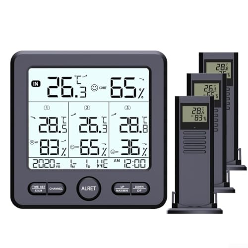 YUANGANG Wireless Weather Station Kit Portable Indoor Outdoor Thermometer Hygrometer Indoor Outdoor Thermometer Hygrometer Radio Weather Station Kit Portable Thermometer (Black)