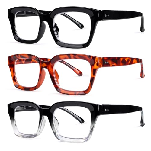 Image of JOSCHOO 3 Pack Reading Glasses Blue Light Blocking Computer Spring Hinge Readers for Women Men