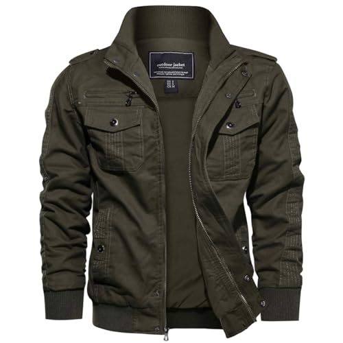 EKLENTSON Herren Frühlingsjacke Casual Übergangsjacke Outdoor Freizeitjacke Multi Taschen Männer (L, Armeegrün)