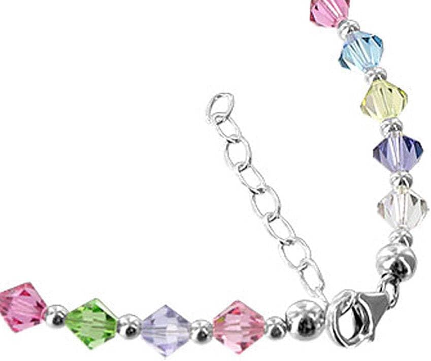 Gem Avenue Bicone Multicolor Austrian Crystals 925 Sterling Silver 10 inch Anklet Ankle Bracelets
