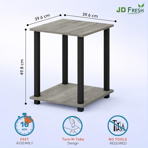 Image of JD FRESH Wooden End Table with Modern Shelf /Open Storage Shelf /Multi-Purpose Display & Storage Shelf /Stylish, Sturdy & Space-Saving Side Table for Living Room, Bedroom(Cambridge, Walnut)