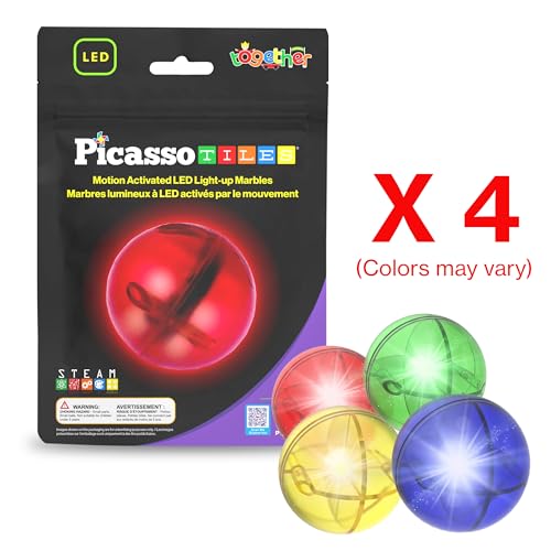 image for PicassoTiles Motion Activated Marbles 4pc LED Light-Up Glow in The Dar