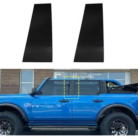 Polycarbonate Car Side Window Pillar Posts Tirm Covers for Ford Bronco 4-Door 2021 2022 2023, Glossy Piano Black, UV Treated, 2pcs Cover