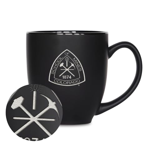 Rico Industries NCAA Colorado Mines Orediggers 15oz Laser Engraved Matte Black Ceramic Bistro Mug - for Hot or Cold Drinks