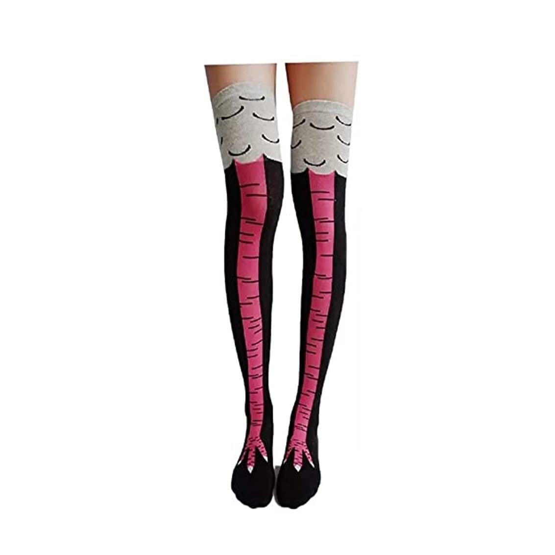 Ehoter Women's Pink 1Pair Chicken Legs Socks Funny Novelty Pattern Cosplay Stockings Cotton Knee Thigh High Socks Calf Socks 3D Cartoon Animal Unisex Colorful Sports Gym Socks (,Long)