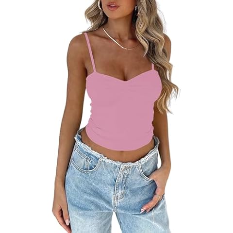TFSDOD Pink Tank Top for Women Y2K Sleeveless Cute Casual Solid Going Out Tops Sexy Party Double Lined Strap Crop Tops S Cover
