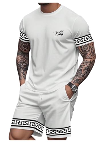 WDIRARA Men's 2 Piece Short Sets Graphic T Shirts and Drawstring Shorts