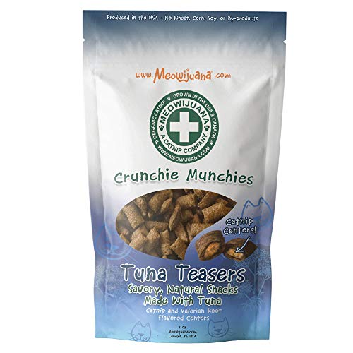 Meowijuana | Crunchie Munchie | Tuna Flavor | Organic Catnip Center Grown in The USA | Promotes Cat Health | High Potency Cat Treats | Feline and Cat Lovers Approved | 3 Ounce Bag |