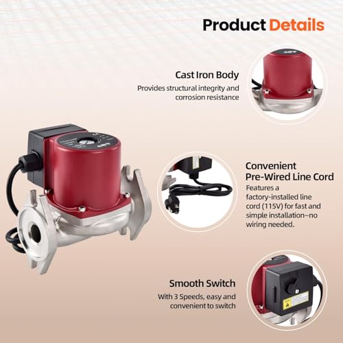 Talspity UP15-29SF, 59896771 Water Circulator Pump 115V 1/12HP, Compatible with Grundfos, Stainless Steel Single Phase Circulator Pump for Heating and Cooling Systems by Talspity - Image 4