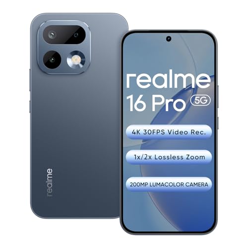 Image of realme 16 Pro 5G Smartphone 12+256GB Pebble Grey, 144Hz AMOLED Display,7000mAh Battery,80W SuperVOOC, 200MP Primary Camera 50MP Front Camera, MediaTek 7300-Max Processor,IP69