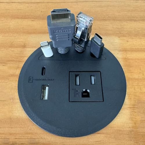 Image of Recessed Power Grommet, with 33W Fast Charging USB-A+C, with 1 AC Power Outlet and 4.5FT Extension Cord Recessed Power Outlet for Conference Rooms, Office Tables, Furniture (black2)