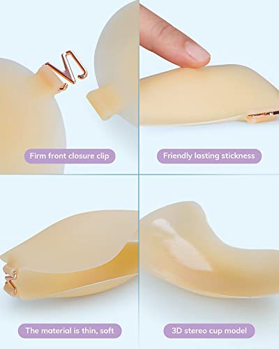 model wearing silicone adhesive bra nude color