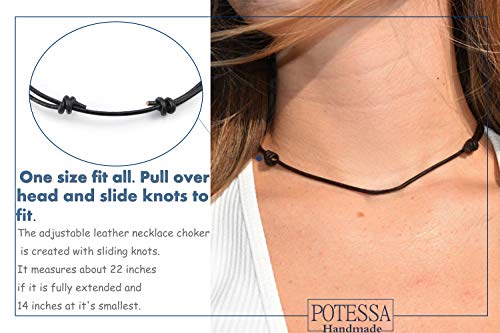Potessa FPN-38-L Black Leather Cord Choker Necklace Double Knotted Adjustable Necklace Minimalist Jewelry thumb #3