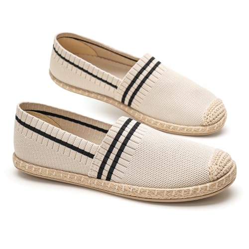 GLAMORA Espadrilles Femme Maille Respirante Été Slip-on Légères Semelle Corde Tressée Confort Marche Quotidienne Antidérapantes Souples Ballerines Tricot...