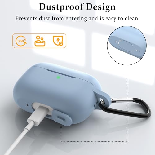 Image of Meliya for AirPods Pro 2 /1 Gen (2023 /2022 /2019) Case Cover with Cleaning Kit and Keychain, Soft Silicone Case Compatible with Airpods Pro 2 (USB-C /Lightning Cable) - Blue