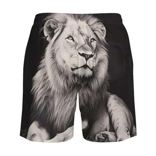 Black and White Liones Mens Swim Trunks with Quick-Drying Lining Beach Shorts for Outdoor Sports4