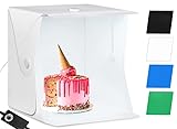 Lichtzelt Fotografie 40x40x40cm, 0%-100% Dimmbar 6500K, Fotostudio Box, CRI> 90, Fotobox Light Box, 2 LED-Streifen, 4 Hintergrund (Schwarz /Weiß / Blau / Grün)