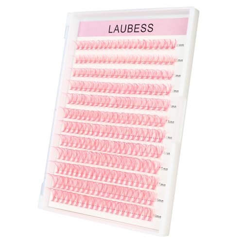 Image of Colored Lash Clusters LAUBESS Colored Eyelash Clusters Wispy Pink Colored Lash Extensions Colorful Lash Clusters Individual Lashes (Pink 40D-0.07D-Mix9-16)