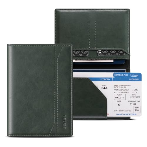 VULKIT Passport Holder for Travel, Rfid Blocking Passport Cover, Slim Travel Wallet for Men & Women, Pine Green